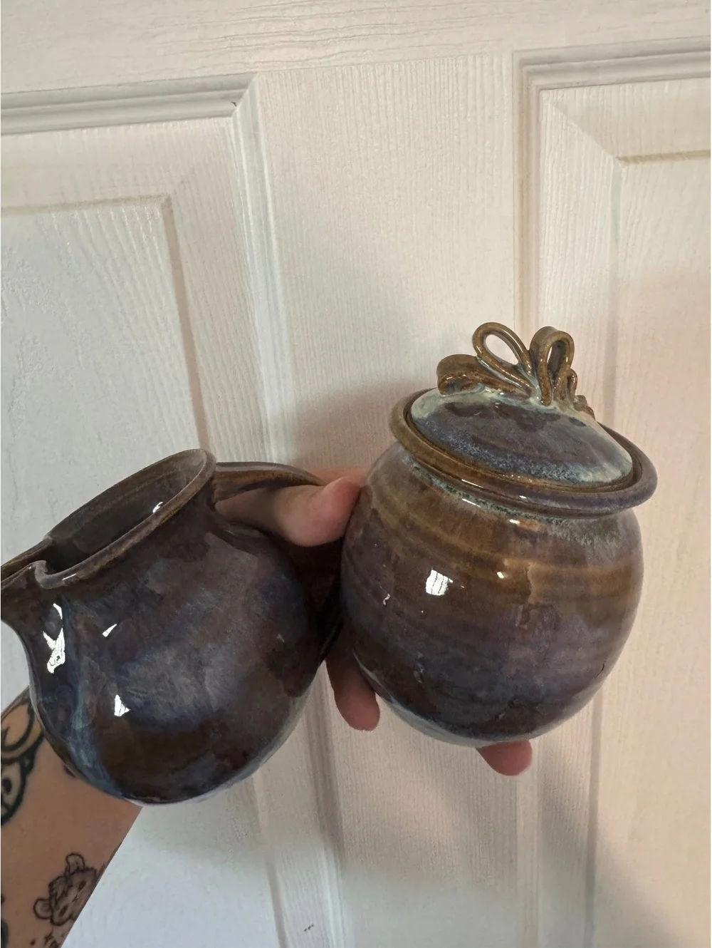 Handcrafted Ceramic Creamer and Sugar Jar Set with Lid